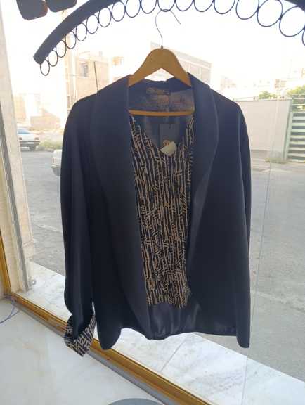 کت مجلسی زنانه مشکی آستین پلنگی