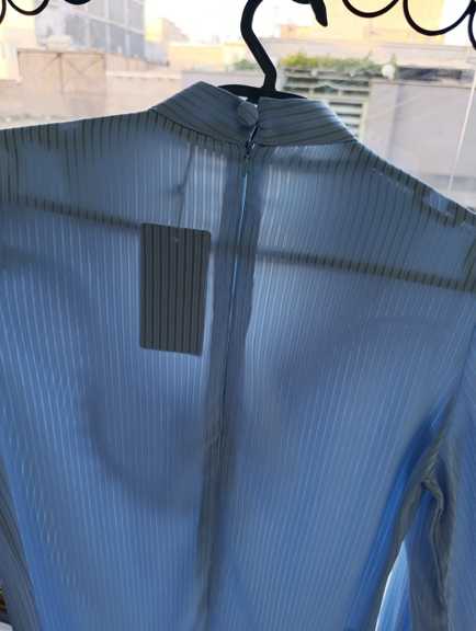 شومیز آبی آسمانی یقه 7 طرح پلیسه